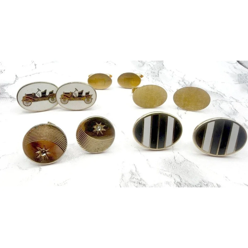 Vintage Gold Tone Mens Cufflink Lot 5 Pairs Bulk Vintage Jewelry Lot Krementz
